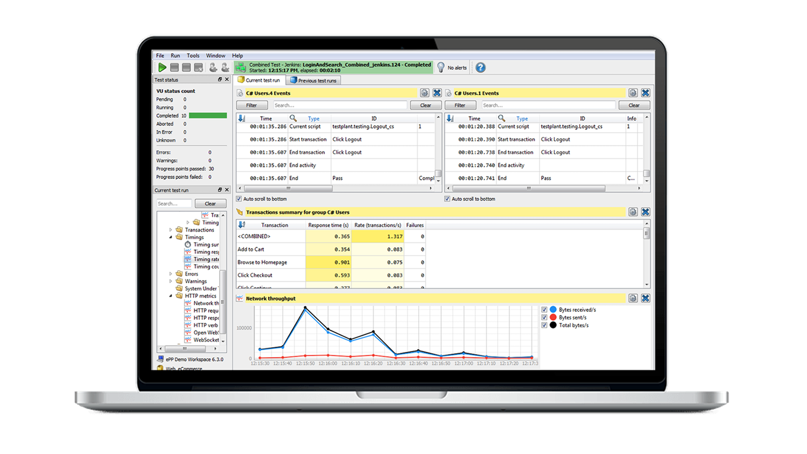Performance Testing (Eggplant Performance) software on laptop