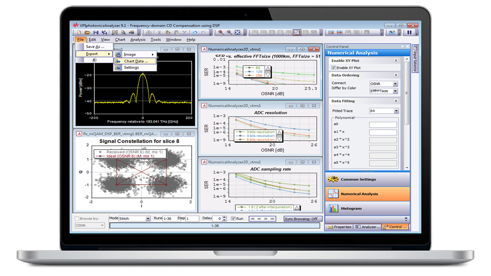 Photonic Simulation Environment (VPIphotonics Design Suite) software on laptop