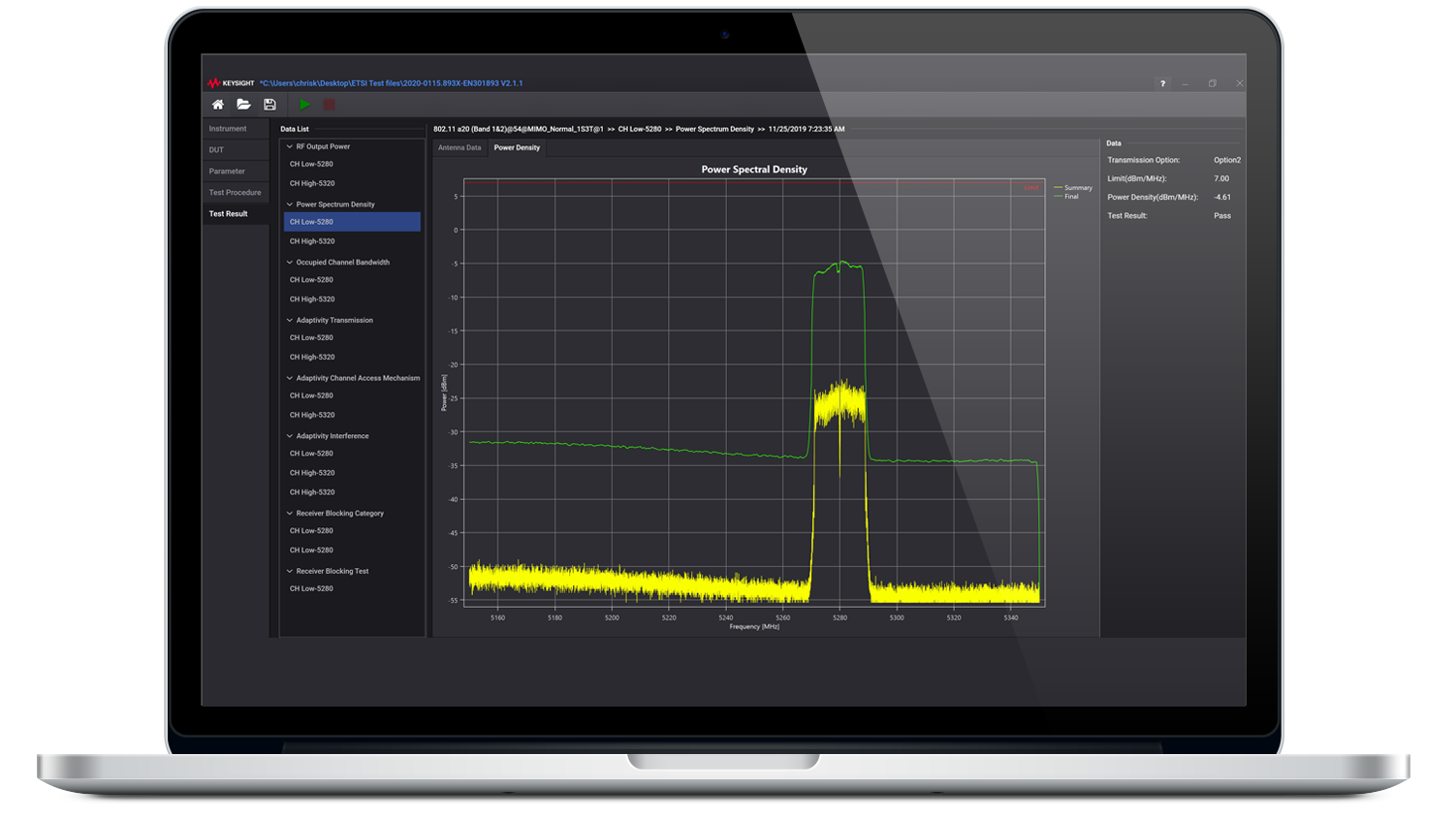 Immagine del  software di test normativo ETSI per test non relativi alla segnalazione 
