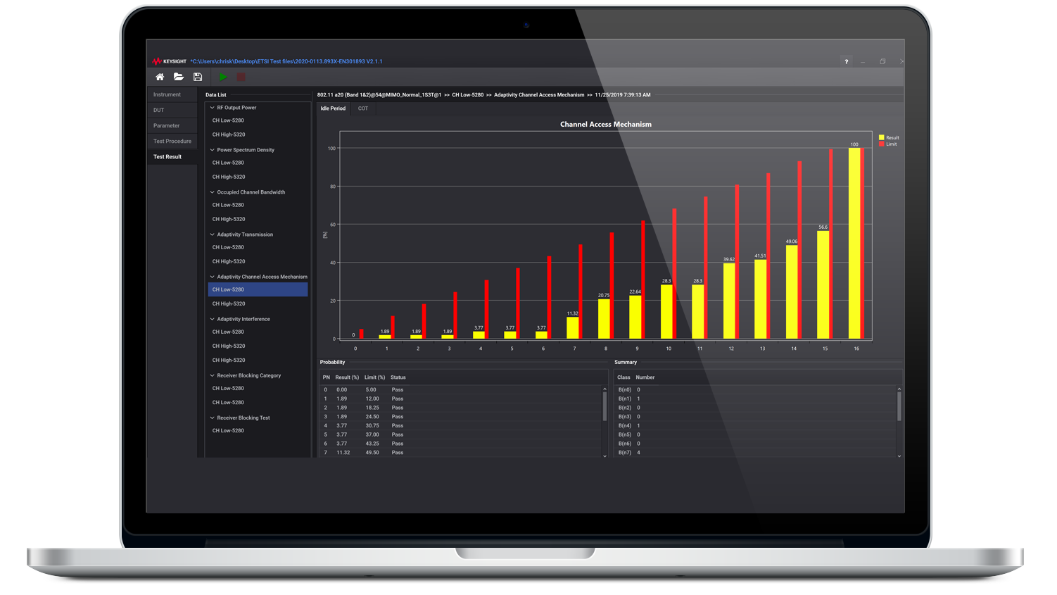 Immagine del  software di test normativi ETSI per i test di segnalazione 