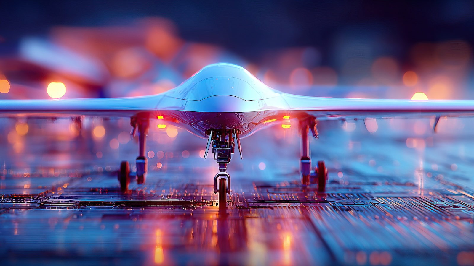 Plane surrounded by lights on runway