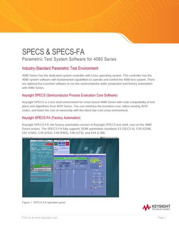 SPECS & SPECS-FA - 4080 시리즈용 파라메트릭 테스트 시스템 소프트웨어