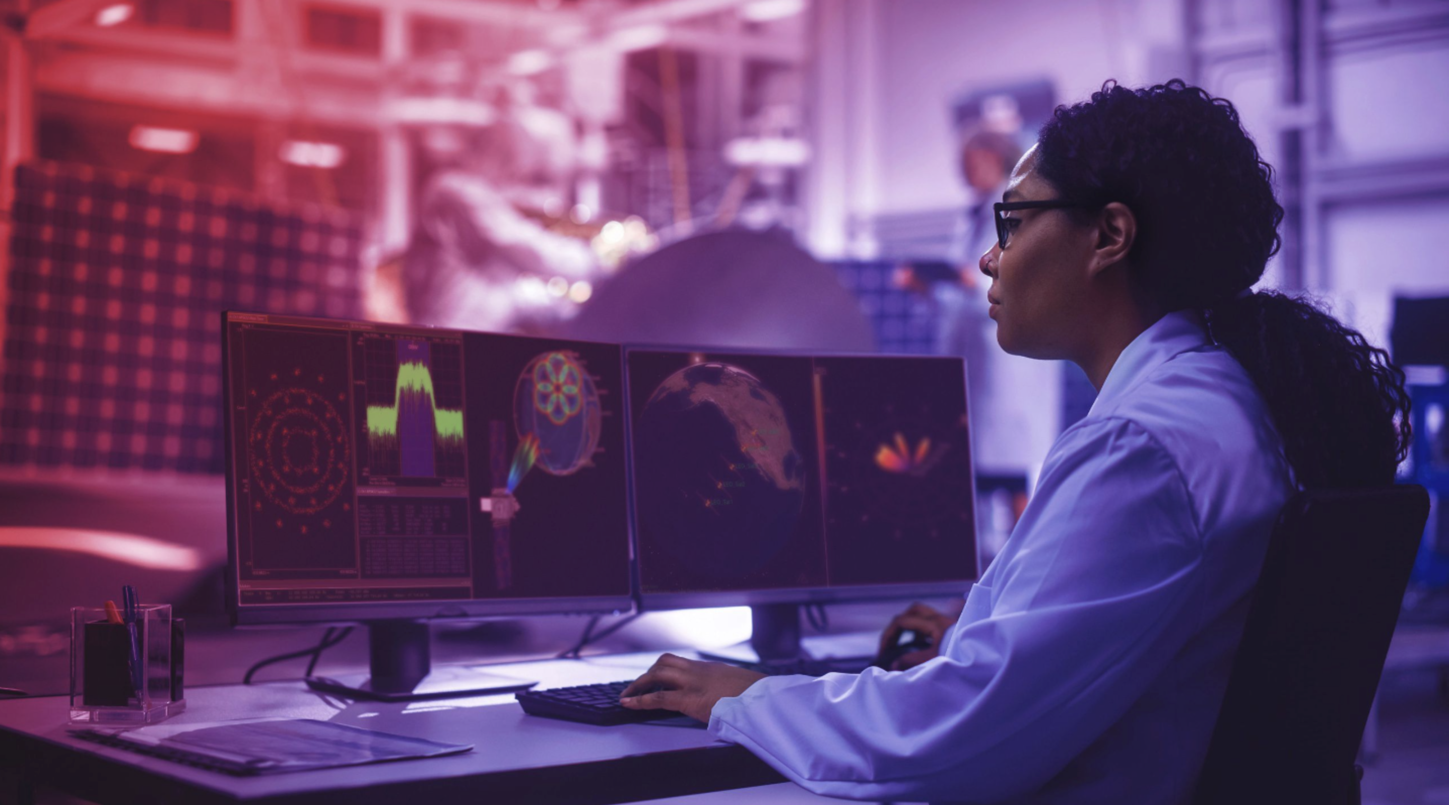 Female software engineer performing testing for an A&D application
