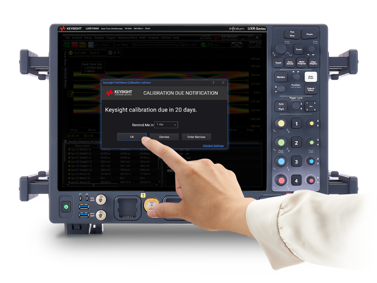 Serviços de calibração | O PathWave Calibration Advisor oferece lembretes de calibração na tela.