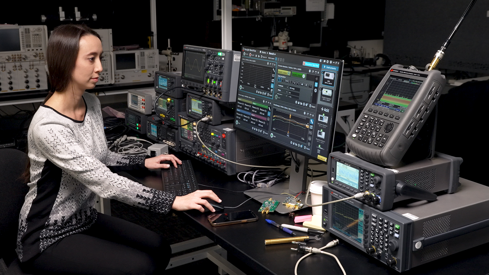 Person sitting with Keysight Instrument Control Software